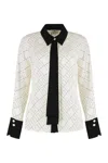 Elisabetta Franchi Georgette Shirt With Two-tone Logo Print In White