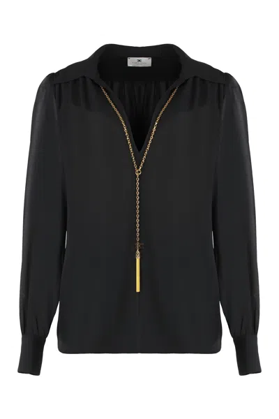 Elisabetta Franchi Shirt In Georgette With Necklace In Black