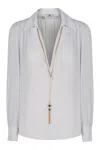 Elisabetta Franchi Stralight Blouse With Necklace In Blue