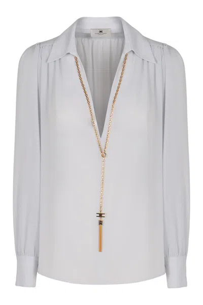 Elisabetta Franchi Shirt In Georgette With Necklace In White