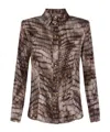Elisabetta Franchi Shirt In Satin Fabric With Alligator Print In Brown
