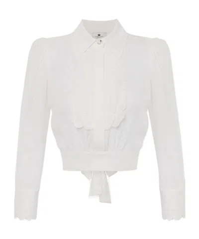 Elisabetta Franchi Shirt In Viscose Fabric With Embroidered Scallop In Ivory