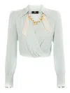 Elisabetta Franchi Shirt With Chain Detail And Cropped Length In Blue