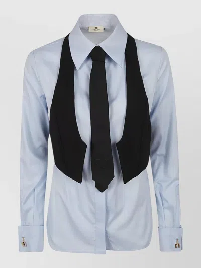 Elisabetta Franchi Shirt Long Sleeves Collared Contrast Tie Cuffs In Blue