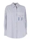 Elisabetta Franchi Striped Button-down Collar Shirt With Chest Pocket In Blue
