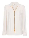 Elisabetta Franchi Georgette Blouse With Charms Necklace In Nude & Neutrals