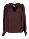 Elisabetta Franchi Logo Metal Detail Collar Shirt In Burgundy