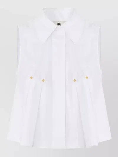 Elisabetta Franchi Shirt Sleeveless Collar Buttons Gold Tone Pleats In White