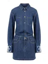 Elisabetta Franchi Shirt-style Denim Dress With Contrast Stitching In Blue