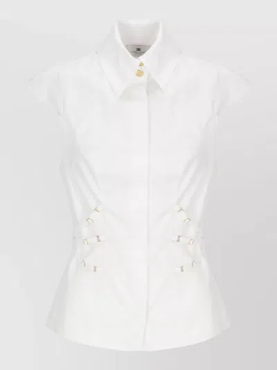 Elisabetta Franchi Shirt Top Fitted Silhouette Cap Sleeves Buckle In White