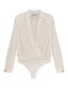 Elisabetta Franchi Draped Wrap Bodysuit In White