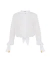Elisabetta Franchi Camicia Bianca Con Strass E Nodo In White