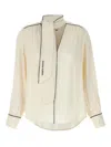 Elisabetta Franchi Georgette Blouse With Contrast Piping And Neck Tie In White