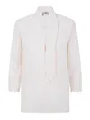 Elisabetta Franchi Long Sleeve Top With Bow And Embroidery In White