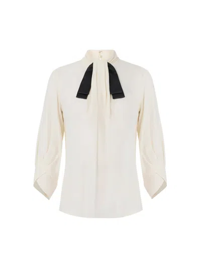 Elisabetta Franchi High Neck Blouse With Bow Detail And Keyhole Closure In Transparent