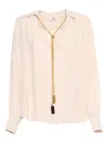 Elisabetta Franchi Necklace Embellished Georgette Blouse In White