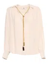 Elisabetta Franchi Necklace Embellished Georgette Blouse In White
