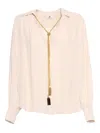 Elisabetta Franchi Necklace Embellished Georgette Blouse In White