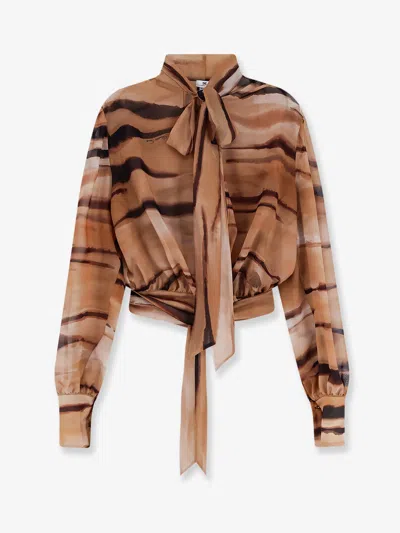Elisabetta Franchi Shirt With Animalier Print In Brown