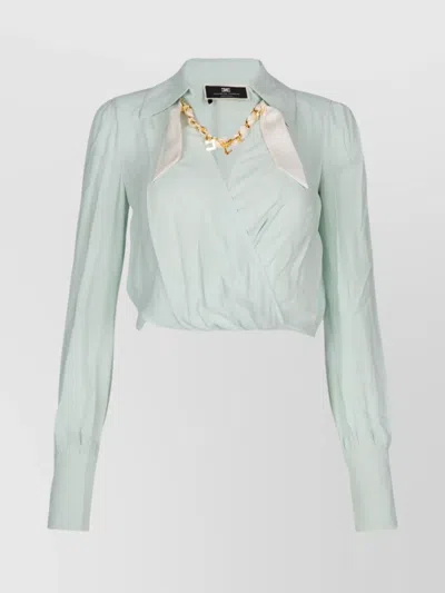 Elisabetta Franchi Chain-detail Cropped Blouse In Green