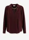 Elisabetta Franchi Logo Metal Detail Collar Shirt In Brown