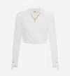Elisabetta Franchi Cropped Shirt With Golden Chain And Padded Shoulders In White