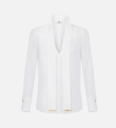Elisabetta Franchi Viscose Georgette Blouse With Sash Belt In White