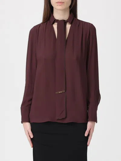Elisabetta Franchi V Neck Collar Blouse Long Sleeves Pleats In Burgundy