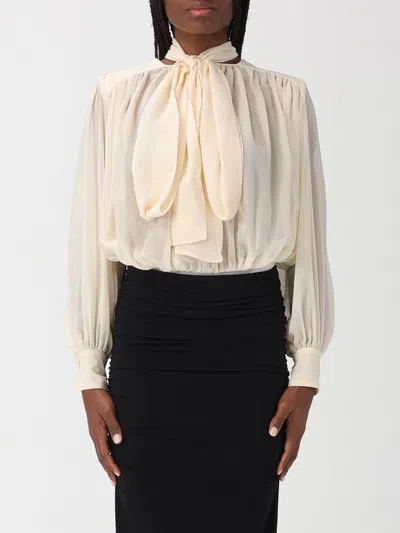 Elisabetta Franchi Silk Bodysuit Blouse With Scarf In Neutral