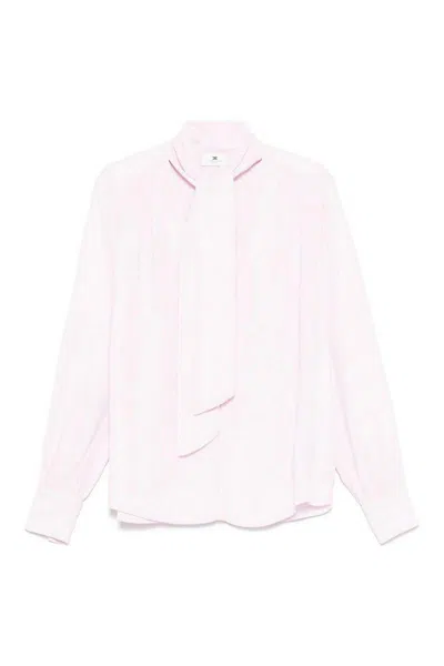 Elisabetta Franchi Pleated Tie Neck Long Sleeve Shirt In White
