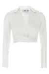Elisabetta Franchi Cropped Shirt With Button And Collar Detail In White
