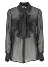 Elisabetta Franchi Silk Shirt With Bow Tie And Fringes In Black