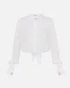 Elisabetta Franchi Camicia Bianca Con Strass E Nodo In White