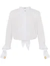Elisabetta Franchi Camicia Bianca Con Strass E Nodo In White