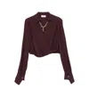 Elisabetta Franchi Wrap-effect Long-sleeve Top In Burgundy