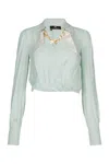 Elisabetta Franchi Shirt With Chain Detail And Cropped Length In Blue