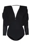 Elisabetta Franchi Draped V Neck Sheer Fabric Top In Black