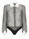 Elisabetta Franchi Silk Shirt Bodysuit In Black