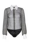 Elisabetta Franchi Silk Shirt Bodysuit In Black