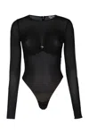 Elisabetta Franchi Black Crewneck Bodysuit With Knot Detail On The Front And Jewel Embellishment In Viscose Stretch Wom In Black