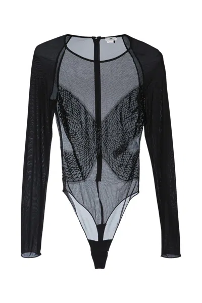 Elisabetta Franchi Crystal-embroidered Long-sleeves Bodysuit In Black