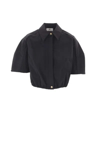 Elisabetta Franchi Collared Cropped Shirt Structured Shoulders In Black