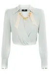 Elisabetta Franchi Shirt With Chain Detail And Cropped Length In Blue