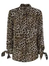 Elisabetta Franchi Animal Georgette Shirt With Ribbon Cuffs In Brown