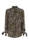 Elisabetta Franchi Animal Georgette Shirt With Ribbon Cuffs In Brown