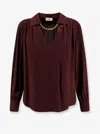 Elisabetta Franchi Logo Metal Detail Collar Shirt In Burgundy
