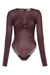 Elisabetta Franchi Sheer Long Sleeve Body With Jewel Embellishments In Burgundy