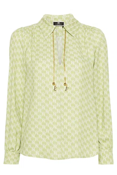 Elisabetta Franchi Monogram-print Cady Blouse In Green