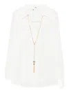 Elisabetta Franchi Chic Long Sleeve Sheer Top With Chain In Gray