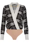 Elisabetta Franchi Wrap V-neck Geometric Long Sleeve Shirt In Multicolor